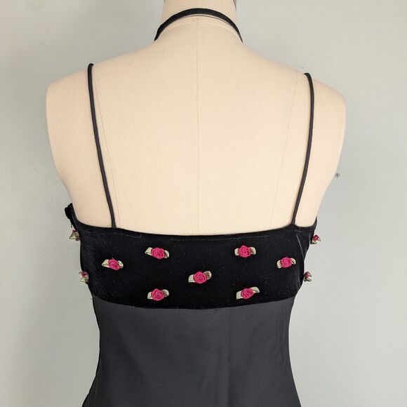 Vintage Zum Prom Dress Maxi Gown M Black Velvet Goth Y2K Babydoll Floral Grunge - Picture 6 of 13